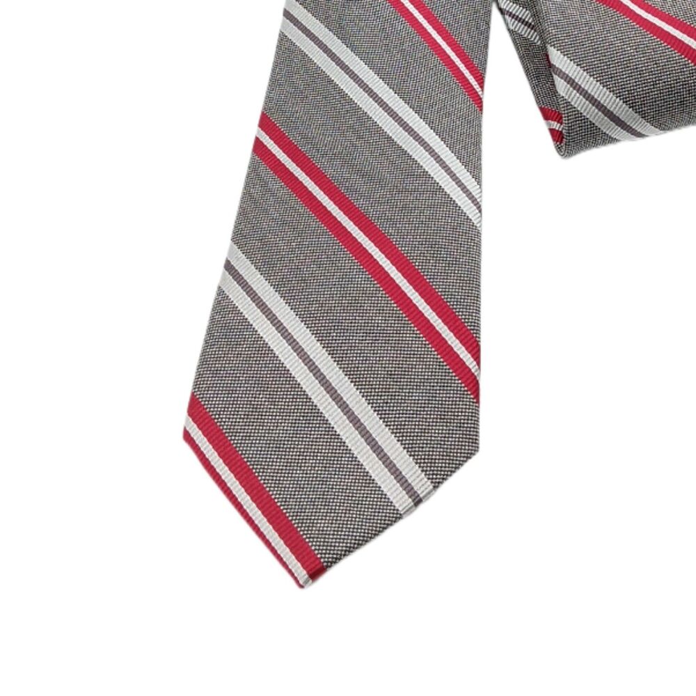 14th & Union Repp Tie Mens 59” Gray Red Stripe Silk Viscose Blend Skinny New